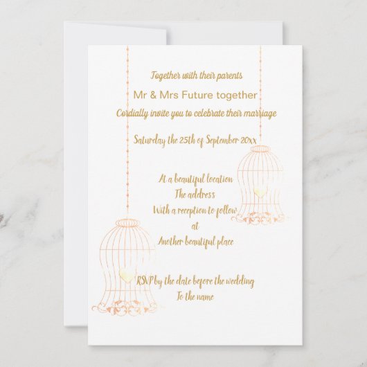 RUSTIC BIRDCAGE WHITE GOLD CHALKBOARD WEDING KAART (Voorkant)