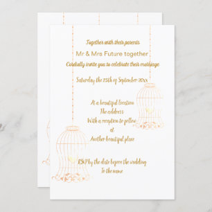 RUSTIC BIRDCAGE WHITE GOLD CHALKBOARD WEDING KAART