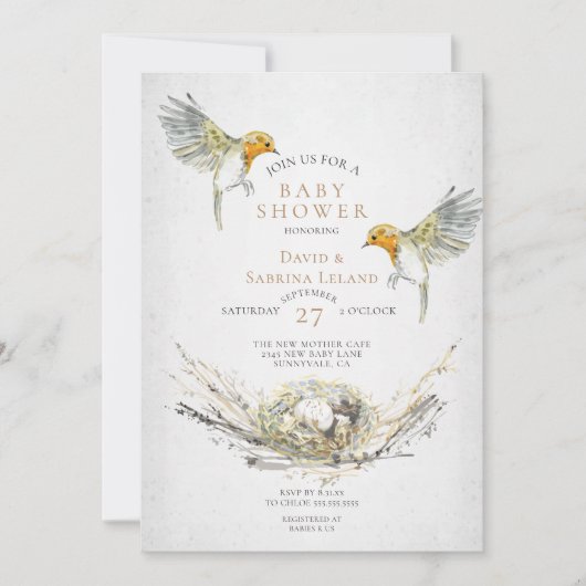 Rustic Birds Nest Waterverf Couple's Baby shower Kaart (Voorkant)