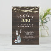 Rustic Birthday Party BBQ - Lights Wood Mason Jar Kaart (Staand voorkant)