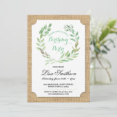 Rustic Birthday Party Burlap Leaves Wreath Invite Kaart (Staand voorkant)