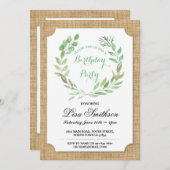 Rustic Birthday Party Burlap Leaves Wreath Invite Kaart (Voorkant / Achterkant)