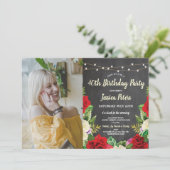 Rustic Birthday Party Chalk Red Roses Flower Photo Kaart (Staand voorkant)