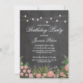 Rustic Birthday Party Coral Floral Chalk Invite Kaart (Voorkant)