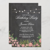 Rustic Birthday Party Coral Floral Chalk Invite Kaart (Voorkant / Achterkant)