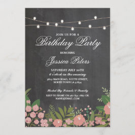 Rustic Birthday Party Coral Floral Chalk Invite Kaart