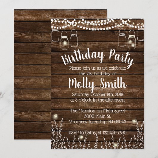 Rustic Birthday Party Invitations - Backyard BBQ Kaart (Voorkant / Achterkant)