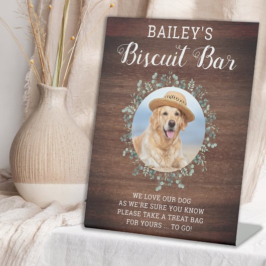 Rustic Biscuit Bar Pet Photo Dog Wedding Favor Reclamebord Met Voetstuk