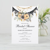 Rustic Black and Peach Floral Bridal Shower Kaart (Staand voorkant)