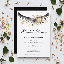 Rustic Black and Peach Floral Bridal Shower Kaart