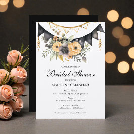 Rustic Black and Peach Floral Bridal Shower Kaart