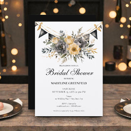 Rustic Black and Peach Floral Bridal Shower Kaart