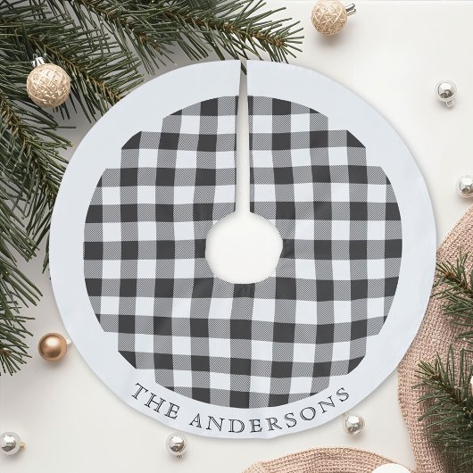 Rustic Black and White Buffalo Check familienaam Kerstboom Rok