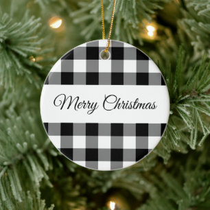 Rustic Black and White Checker Merry Kerstmis Keramisch Ornament