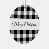 Rustic Black and White Checker Merry Kerstmis Keramisch Ornament (Rechts)