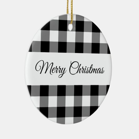 Rustic Black and White Checker Merry Kerstmis Keramisch Ornament (Rechts)