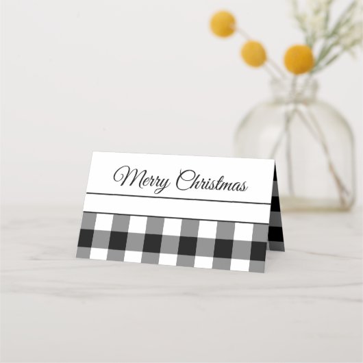 Rustic Black and White Checker Merry Kerstmis Plaatskaartje (Voorkant)