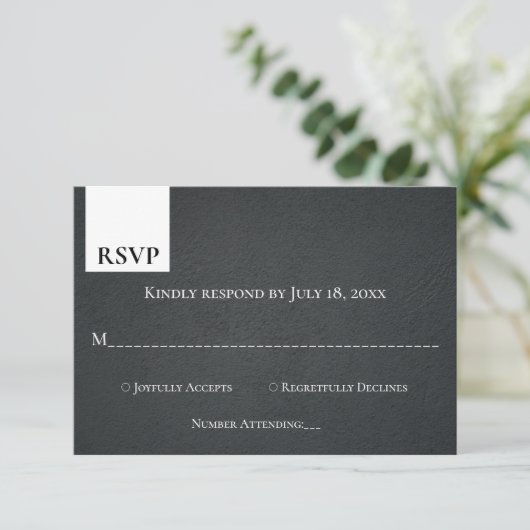 Rustic Black and White Monogram Modern Wedding RSVP Kaartje (Staand voorkant)