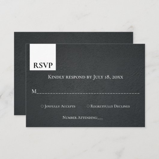 Rustic Black and White Monogram Modern Wedding RSVP Kaartje (Voorkant / Achterkant)