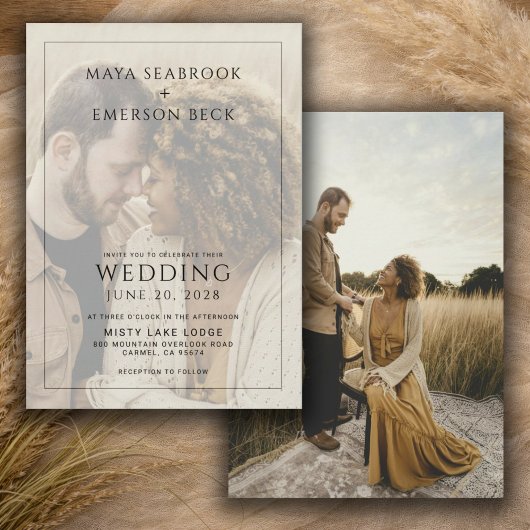 Rustic Black And White Overlay Photo Wedding Kaart