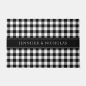 Rustic Black and White Plaid Gingham Naam Deurmat (Voorkant)
