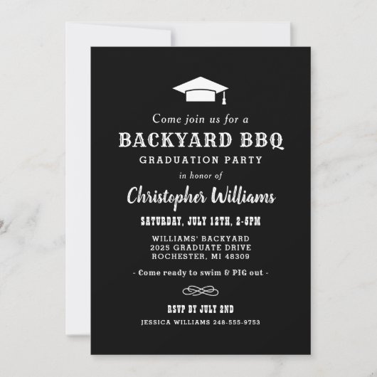 Rustic Black Backyard BBQ Graduation Party Kaart (Voorkant)