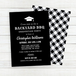 Rustic Black Backyard BBQ Graduation Party Kaart