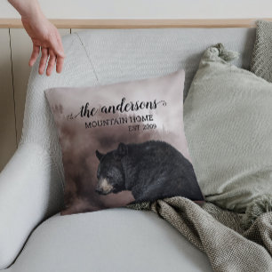 Rustic Black Bear Forest Cabin Decor Monogram Kussen