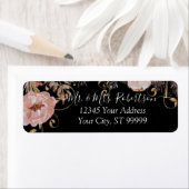 Rustic Black Blush Waterverf Roos Gold Floral Etiket (Insitu)