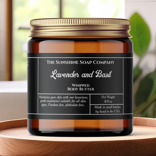 Rustic black body butter or cosmetics jar label waterfles etiket