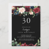 Rustic Black Botanical 30th Birthday Party Kaart (Voorkant)