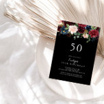 Rustic Black Botanical 50th Birthday Party Kaart<br><div class="desc">Deze netelige,  botanische uitnodiging voor een 50e verjaardag is perfect voor een klassiek verjaardagsfeest. Het ontwerp is voorzien van bruine,  rode,  marineuze,  blauwe en zwarte stralende en grijze handbeschilderde bloemen op een zwarte achtergrond,  die de natuurlijke schoonheid inspireert.</div>