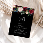 Rustic Black Botanical 50th Birthday Party Kaart<br><div class="desc">Deze netelige,  botanische uitnodiging voor een 50e verjaardag is perfect voor een klassiek verjaardagsfeest. Het ontwerp is voorzien van bruine,  rode,  marineuze,  blauwe en zwarte stralende en grijze handbeschilderde bloemen op een zwarte achtergrond,  die de natuurlijke schoonheid inspireert.</div>