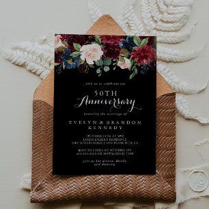 Rustic Black Botanical 50th Wedding Jubileum Kaart