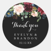 Rustic Black Botanical Bedankt voor je huwelijk Ronde Sticker (Voorkant)