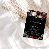 Rustic Black Botanical Christening Kaart