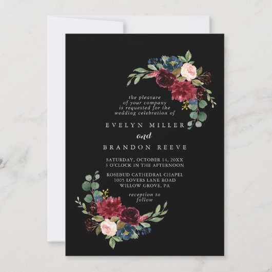 Rustic Black Botanical Diamond Wedding Kaart (Voorkant)
