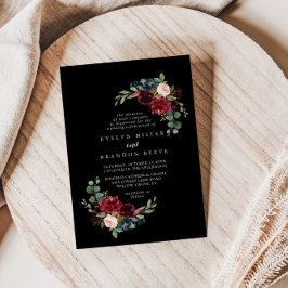 Rustic Black Botanical Diamond Wedding Kaart