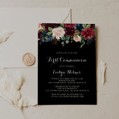 Rustic Black Botanical First Communie Kaart