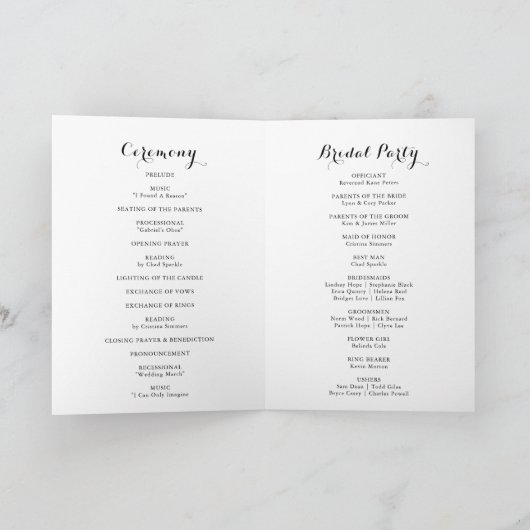 Rustic Black Botanical Folded Wedding Program Programma (Binnen)