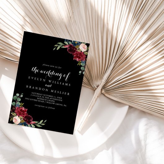 Rustic Black Botanical Formal Wedding Kaart
