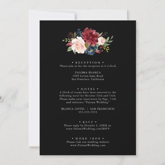 Rustic Black Botanical Front & Back Wedding Kaart (Achterkant)
