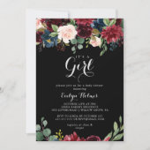 Rustic Black Botanical Het is een meisje Baby show Kaart (Voorkant)