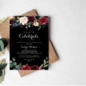 Rustic Black Botanical Let's Celebrate Party Kaart