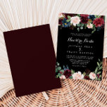 Rustic Black Botanical Nuestra Boda Wedding Kaart<br><div class="desc">Deze superslanke zwarte botanische boda trouwuitnodiging is perfect voor een rustige bruiloft. Het ontwerp is voorzien van bruine,  rode,  marineuze,  blauwe en zwarte stralende en grijze handbeschilderde bloemen in een zwarte achtergrond,  die de natuurlijke schoonheid inspireren.</div>