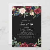 Rustic Black Botanical Sweet 16 Birthday Party Kaart (Voorkant)