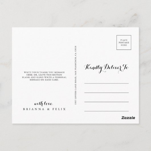 Rustic Black Botanical Wedding Bedankt Briefkaart (Achterkant)