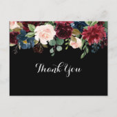 Rustic Black Botanical Wedding Bedankt Briefkaart (Voorkant)