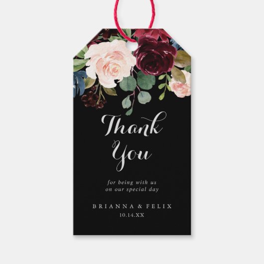Rustic Black Botanical Wedding Bedankt Cadeaulabel (Voorkant)