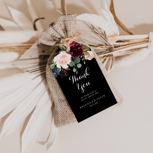 Rustic Black Botanical Wedding Bedankt Cadeaulabel